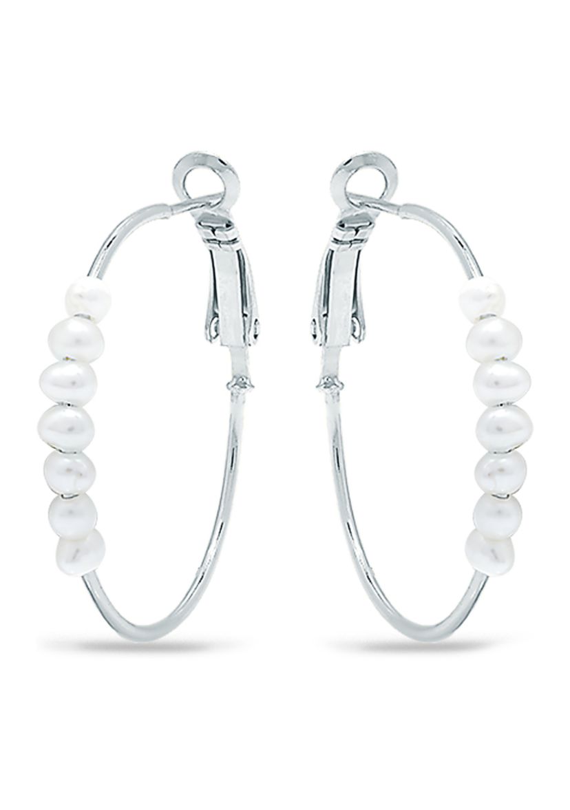 3 Millimeter Freshwater Pearl Hoop Earrings in Sterling Silver