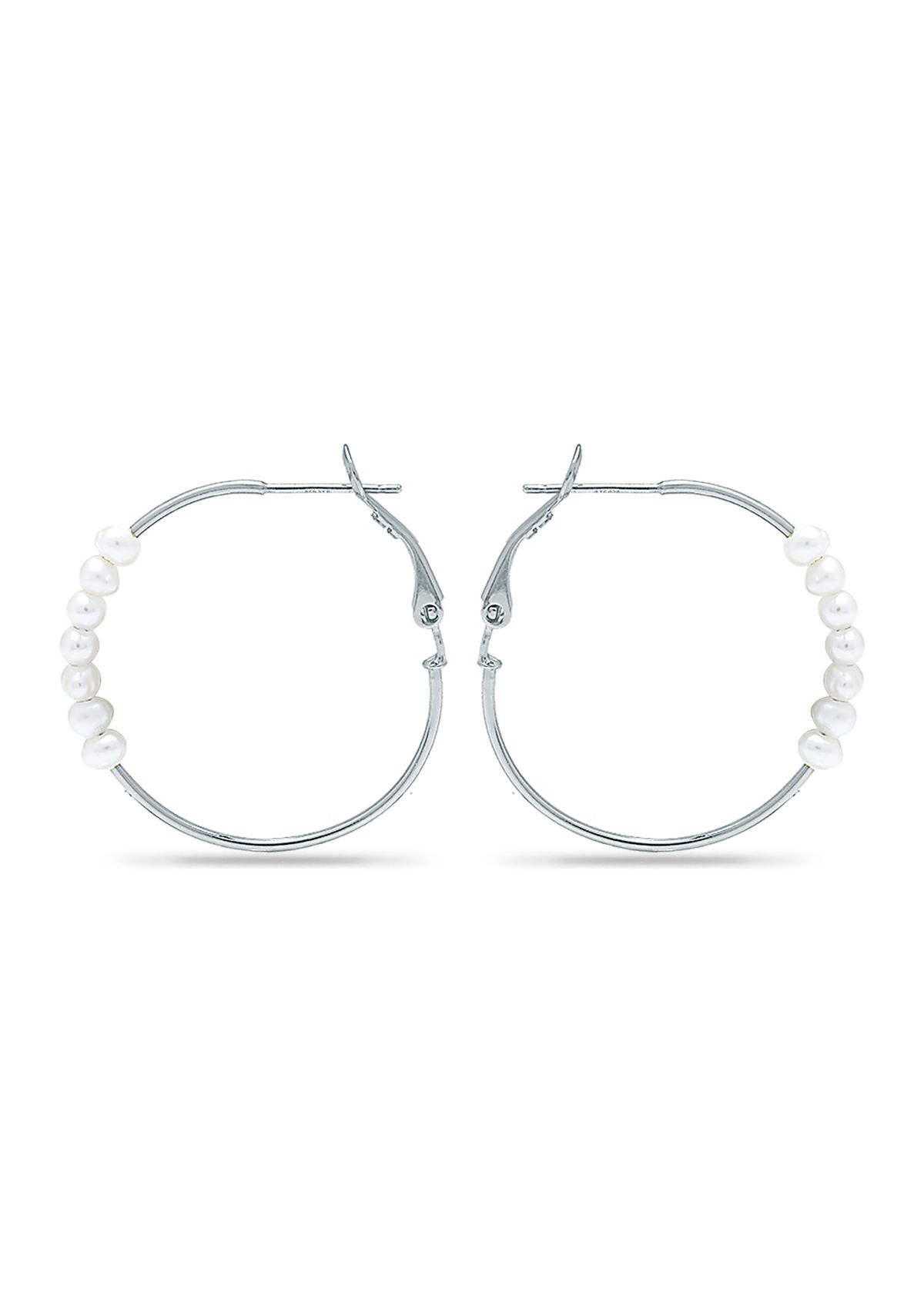 3 Millimeter Freshwater Pearl Hoop Earrings in Sterling Silver