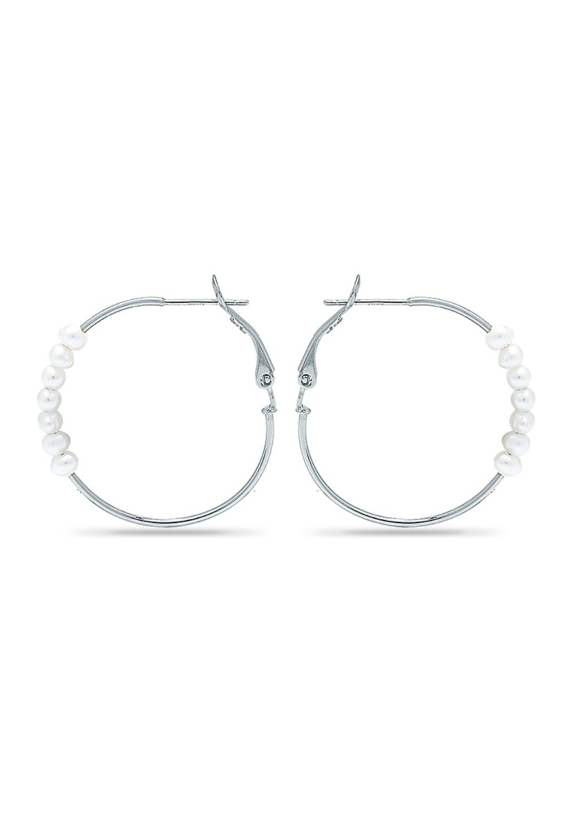 3 Millimeter Freshwater Pearl Hoop Earrings in Sterling Silver