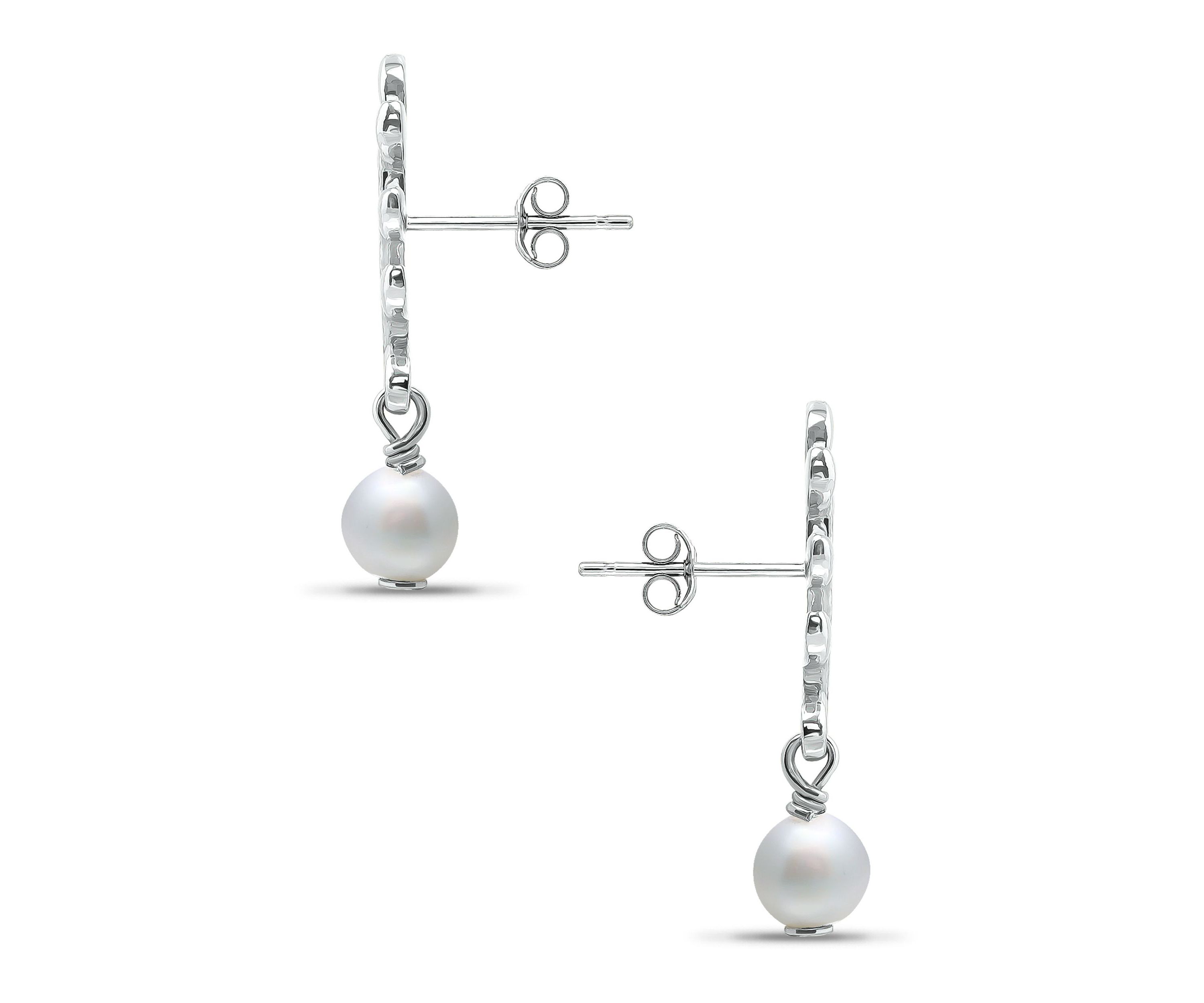 7mm Freshwater Pearl Leaf Drop Earrings, Sterling Silver