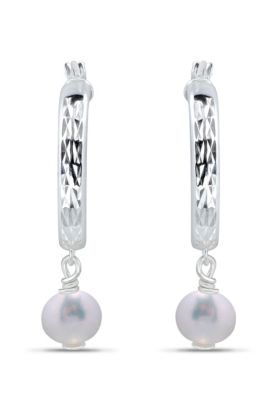 Belk & Co 6mm Freshwater Pearl Drop 20mm Hoop Earrings, Sterling Silver
