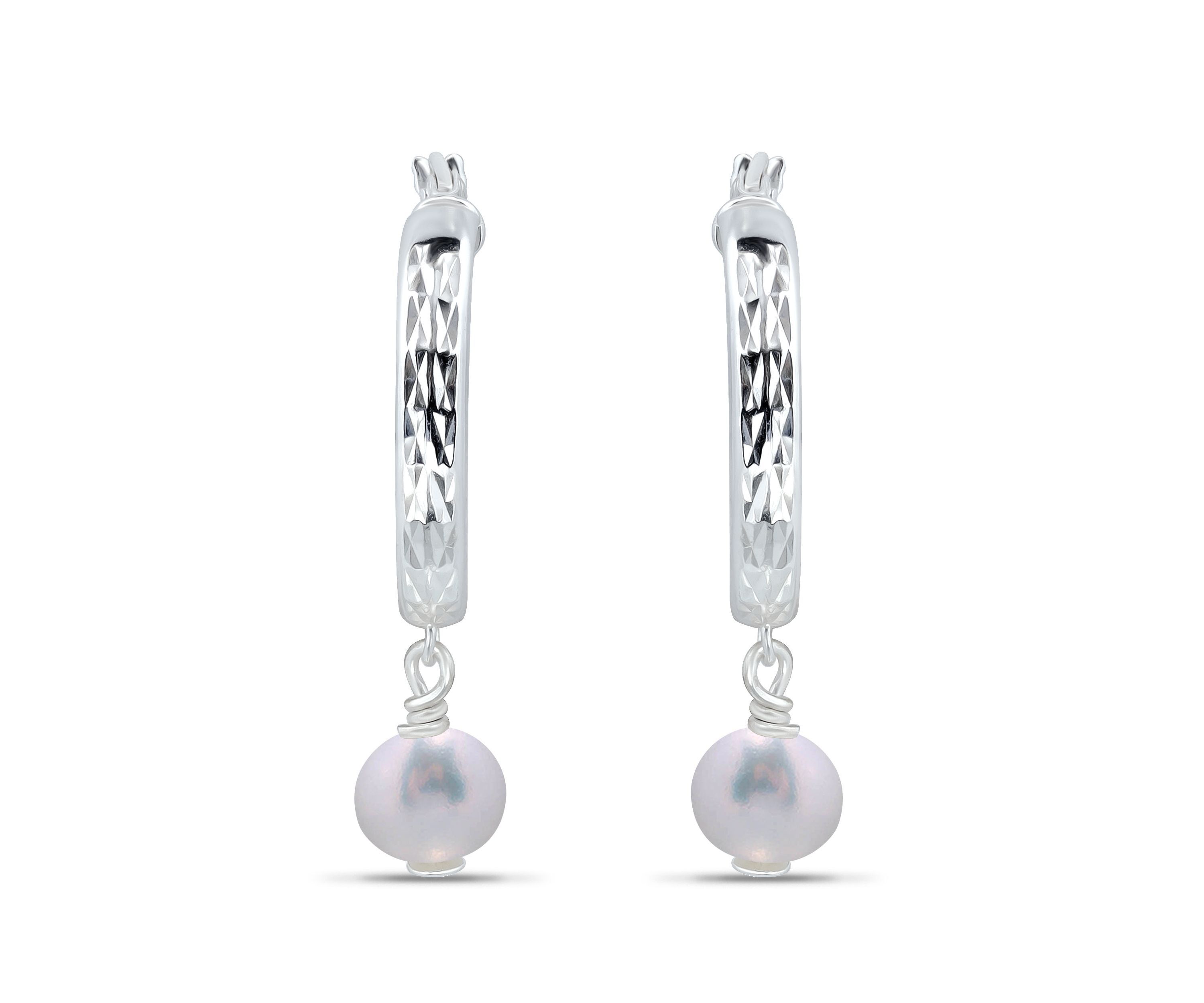 6mm Freshwater Pearl Drop 20mm Hoop Earrings, Sterling Silver