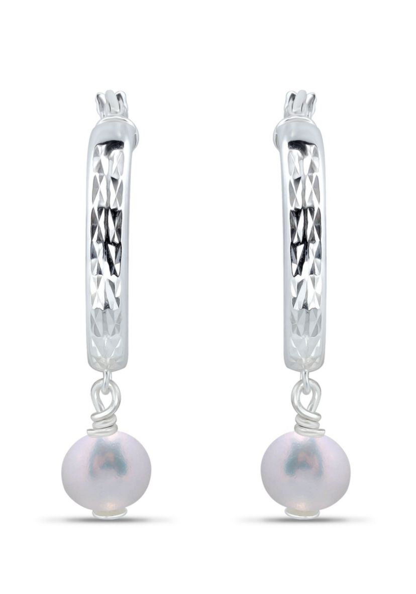 6mm Freshwater Pearl Drop 20mm Hoop Earrings, Sterling Silver