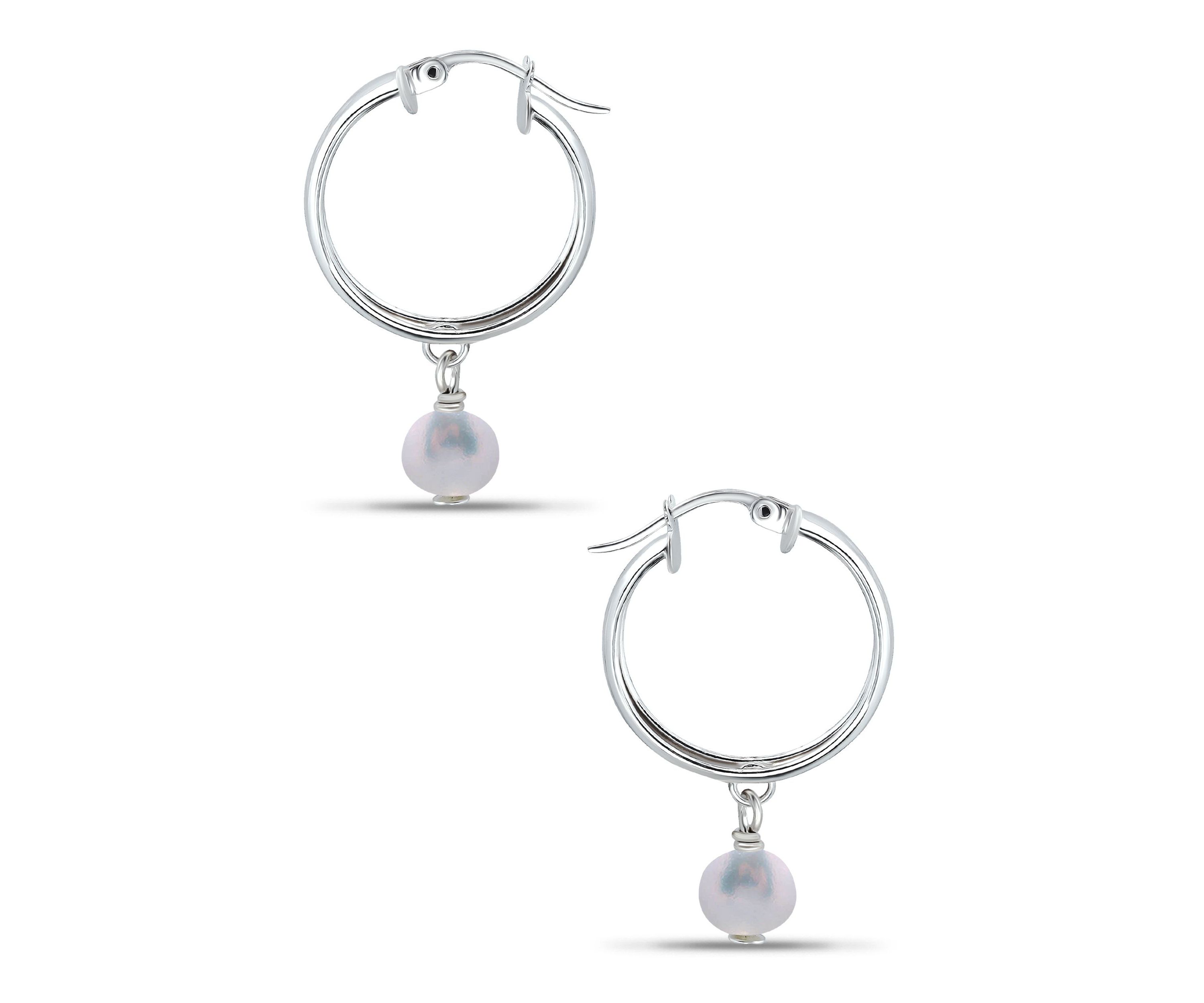 6mm Freshwater Pearl Drop 20mm Hoop Earrings, Sterling Silver