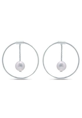 Belk & Co 6mm Freshwater Pearl Dangle in 25mm Open Circle Post Earrings, Sterling Silver