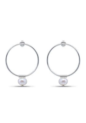 Belk & Co 6mm Freshwater Pearl Drop on 20mm Open Circle Post Earrings, Sterling Silver