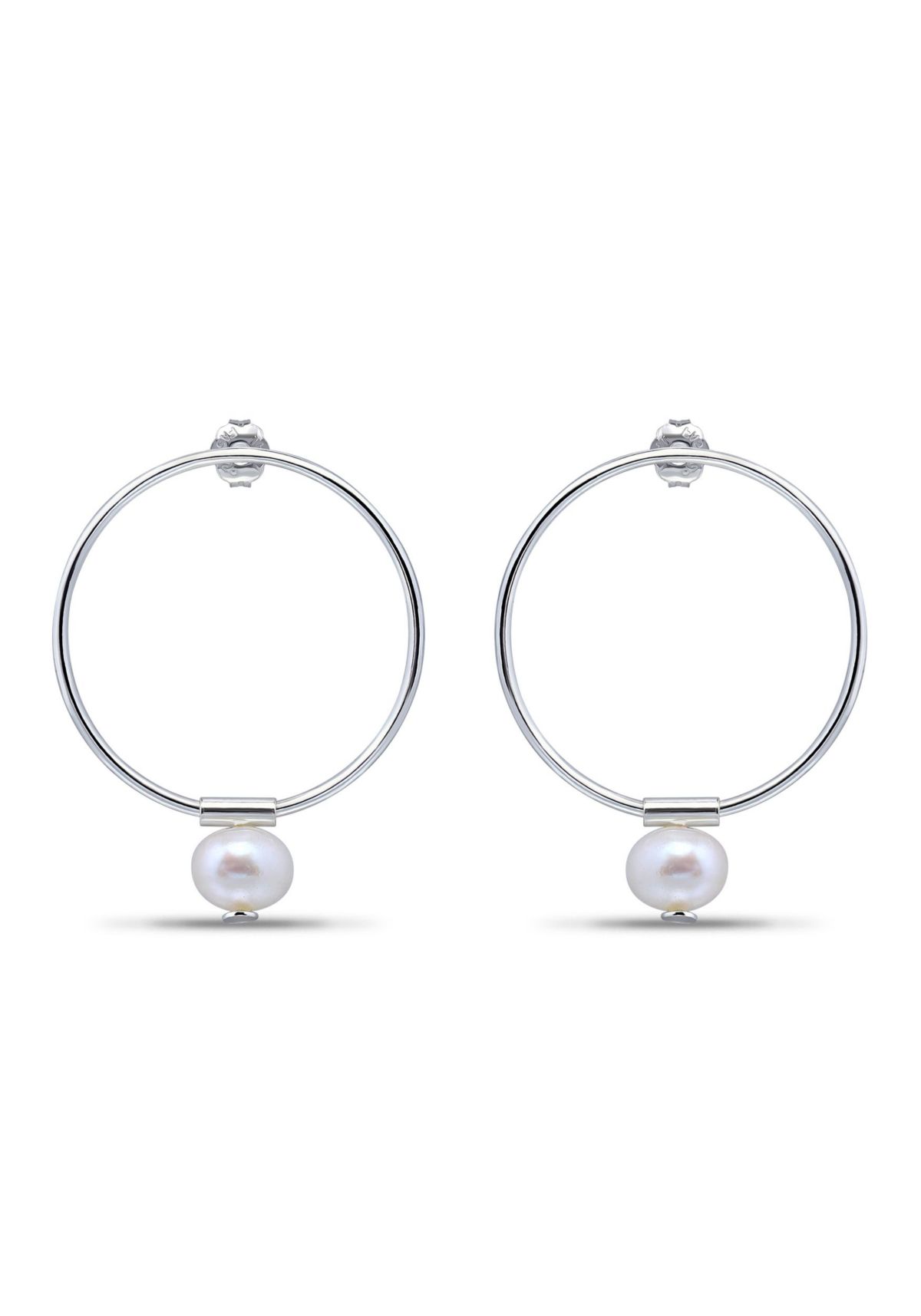 6mm Freshwater Pearl Drop on 25mm Open Circle Post Earrings, Sterling Silver