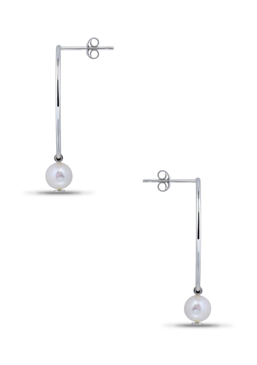 6mm Freshwater Pearl Drop on 25mm Open Circle Post Earrings, Sterling Silver