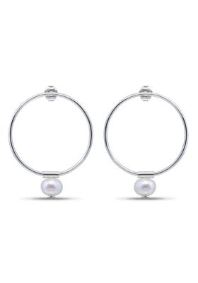 Belk & Co 6mm Freshwater Pearl Drop on 30mm Open Circle Post Earrings, Sterling Silver