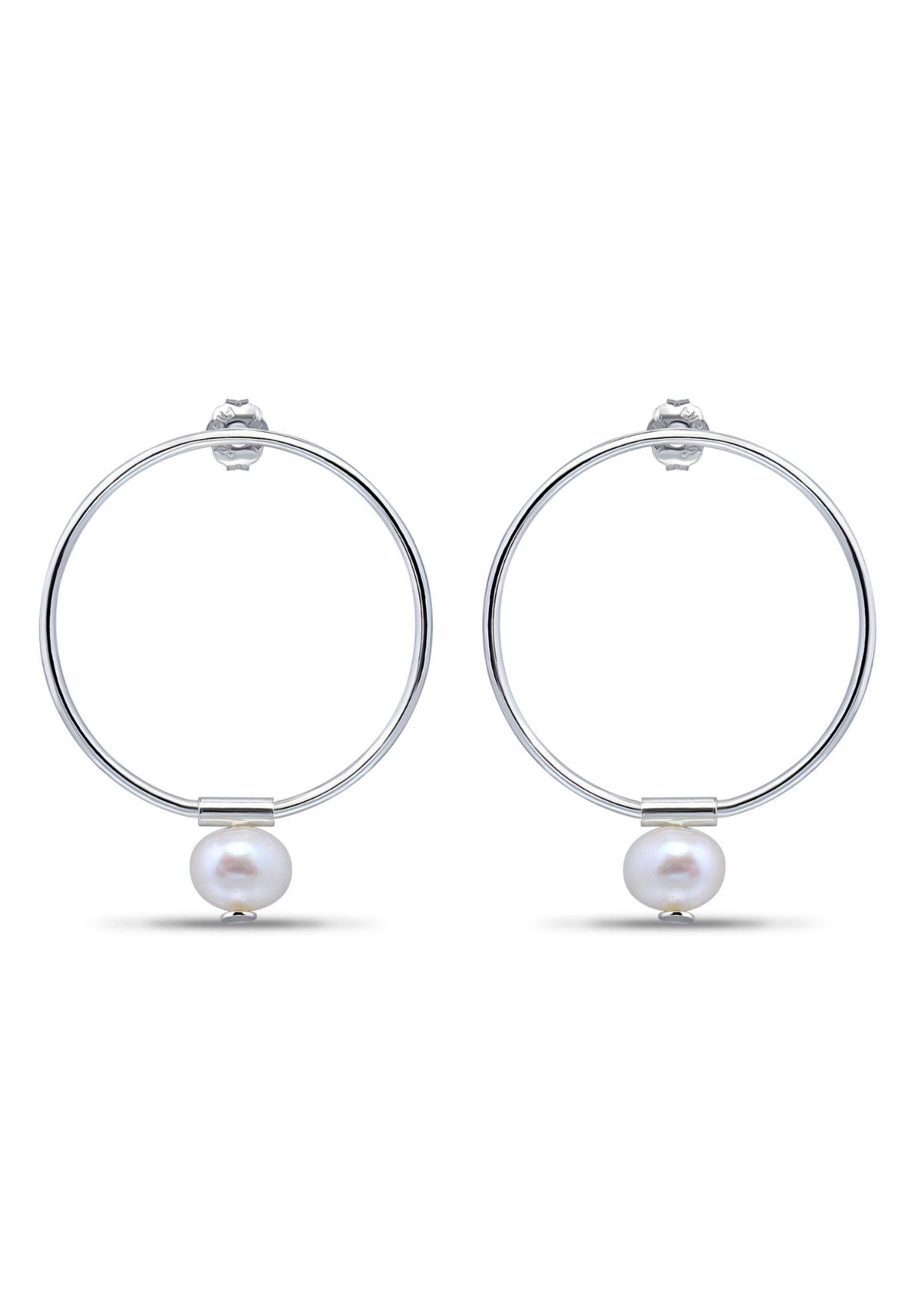 6mm Freshwater Pearl Drop on 30mm Open Circle Post Earrings, Sterling Silver