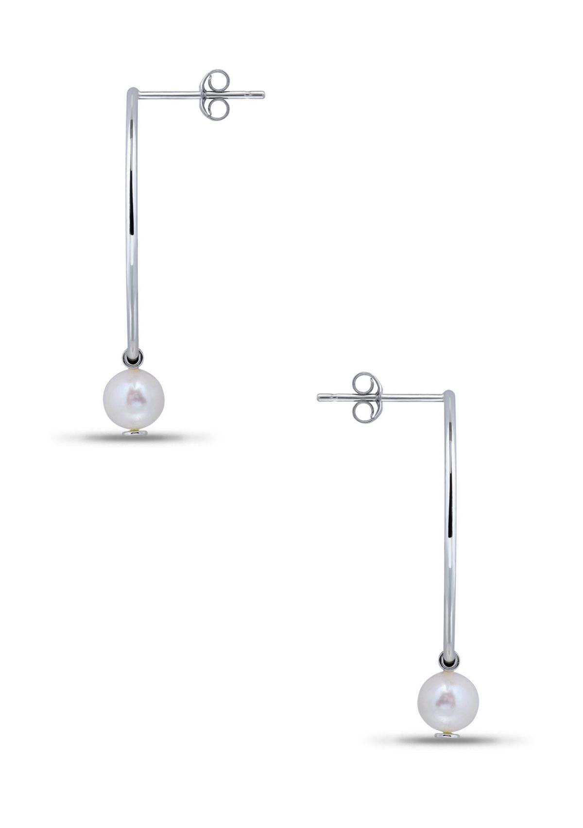 6mm Freshwater Pearl Drop on 30mm Open Circle Post Earrings, Sterling Silver