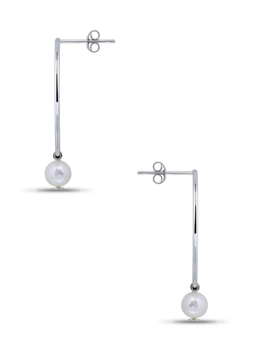 6mm Freshwater Pearl Drop on 30mm Open Circle Post Earrings, Sterling Silver