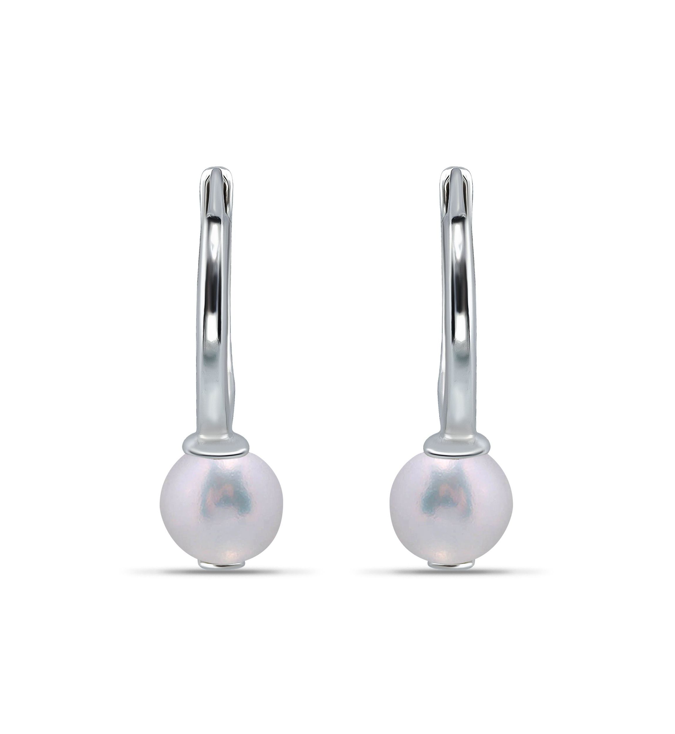 7mm Freshwater Pearl 15mm Huggie Hoop Earrings, Sterling Silver