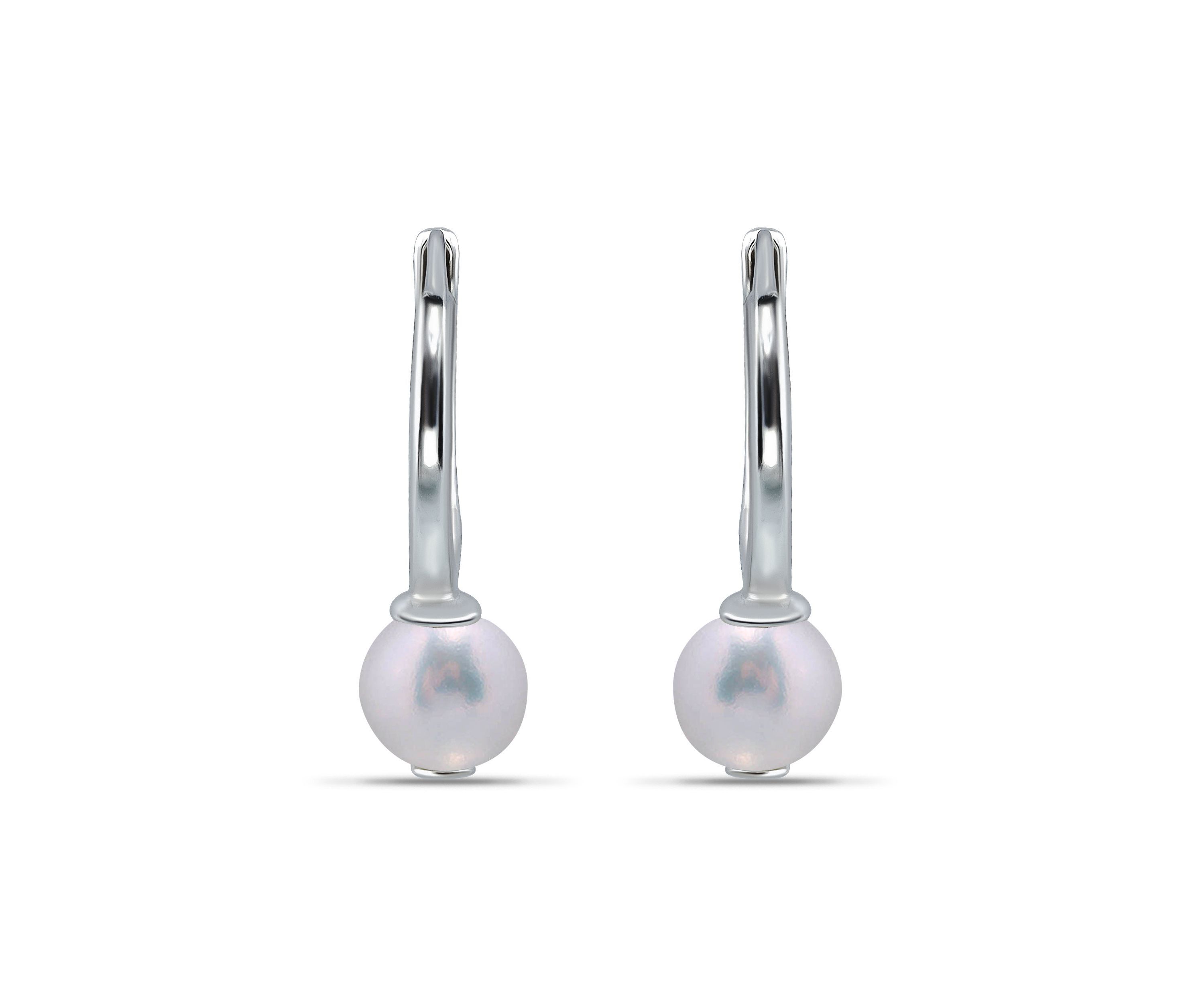 7mm Freshwater Pearl 15mm Huggie Hoop Earrings, Sterling Silver