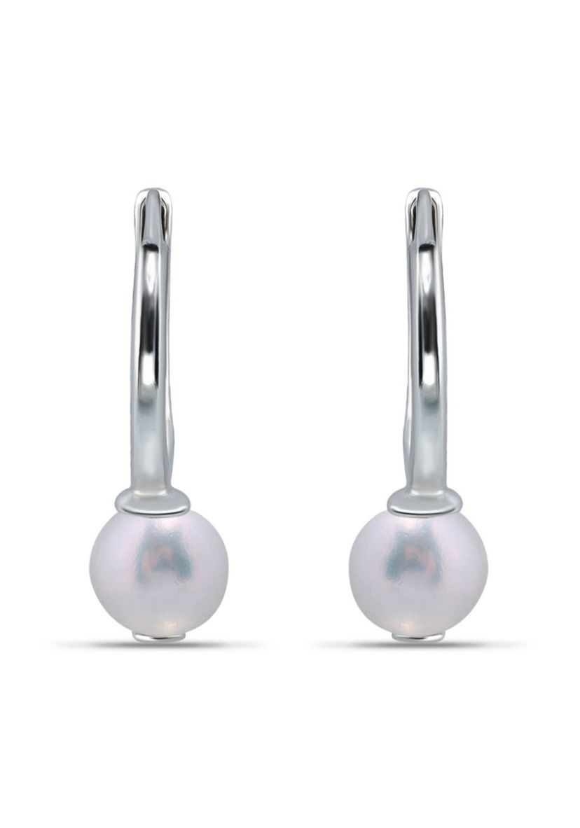 7mm Freshwater Pearl 15mm Huggie Hoop Earrings, Sterling Silver