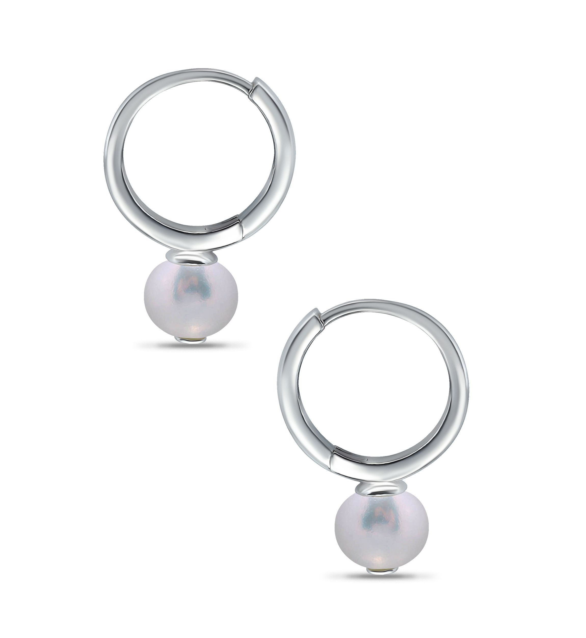 7mm Freshwater Pearl 15mm Huggie Hoop Earrings, Sterling Silver