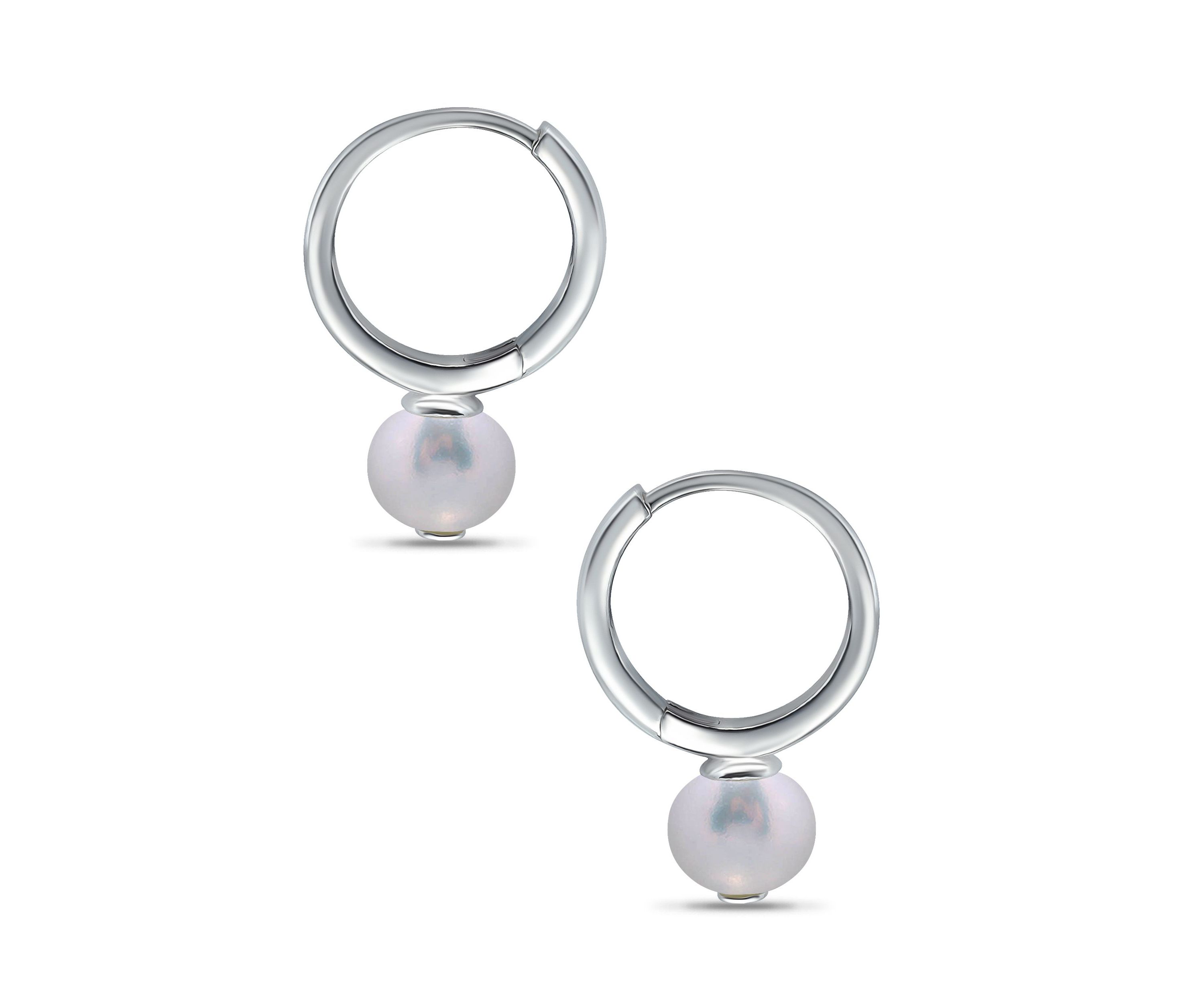 7mm Freshwater Pearl 15mm Huggie Hoop Earrings, Sterling Silver
