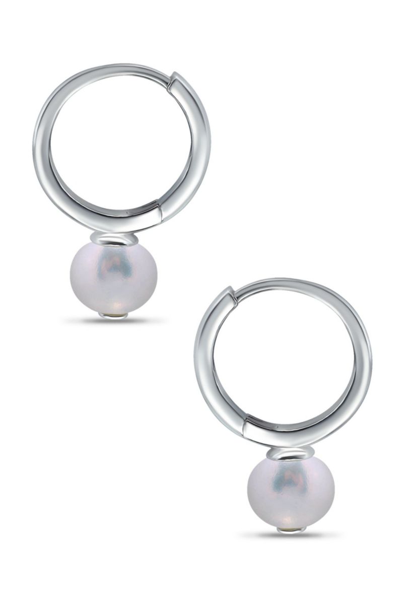 7mm Freshwater Pearl 15mm Huggie Hoop Earrings, Sterling Silver