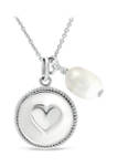 Fresh Water Pearl and Heart Charm Necklace in Sterling Silver