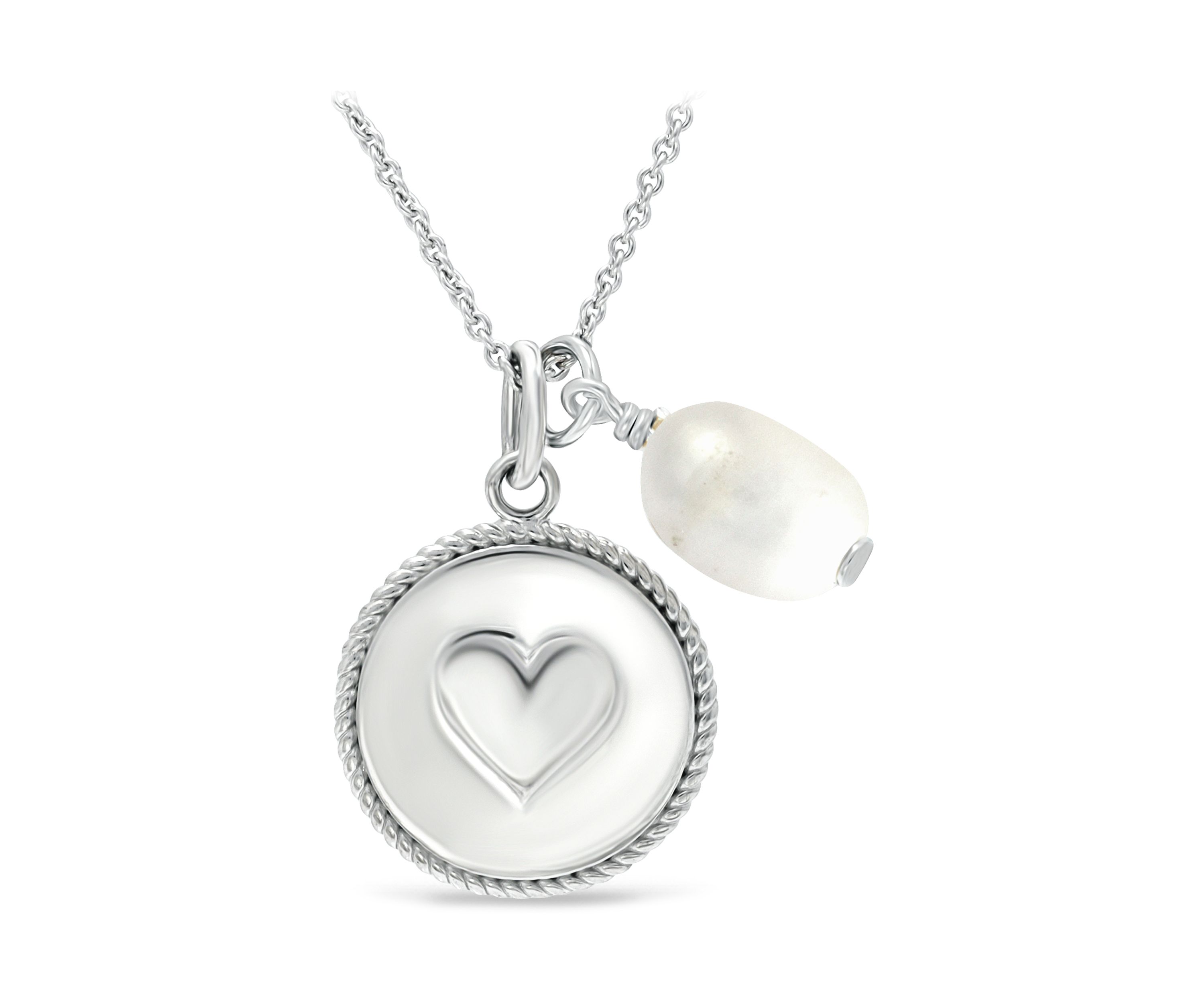 Fresh Water Pearl and Heart Charm Necklace in Sterling Silver