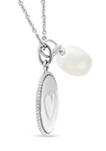 Fresh Water Pearl and Heart Charm Necklace in Sterling Silver