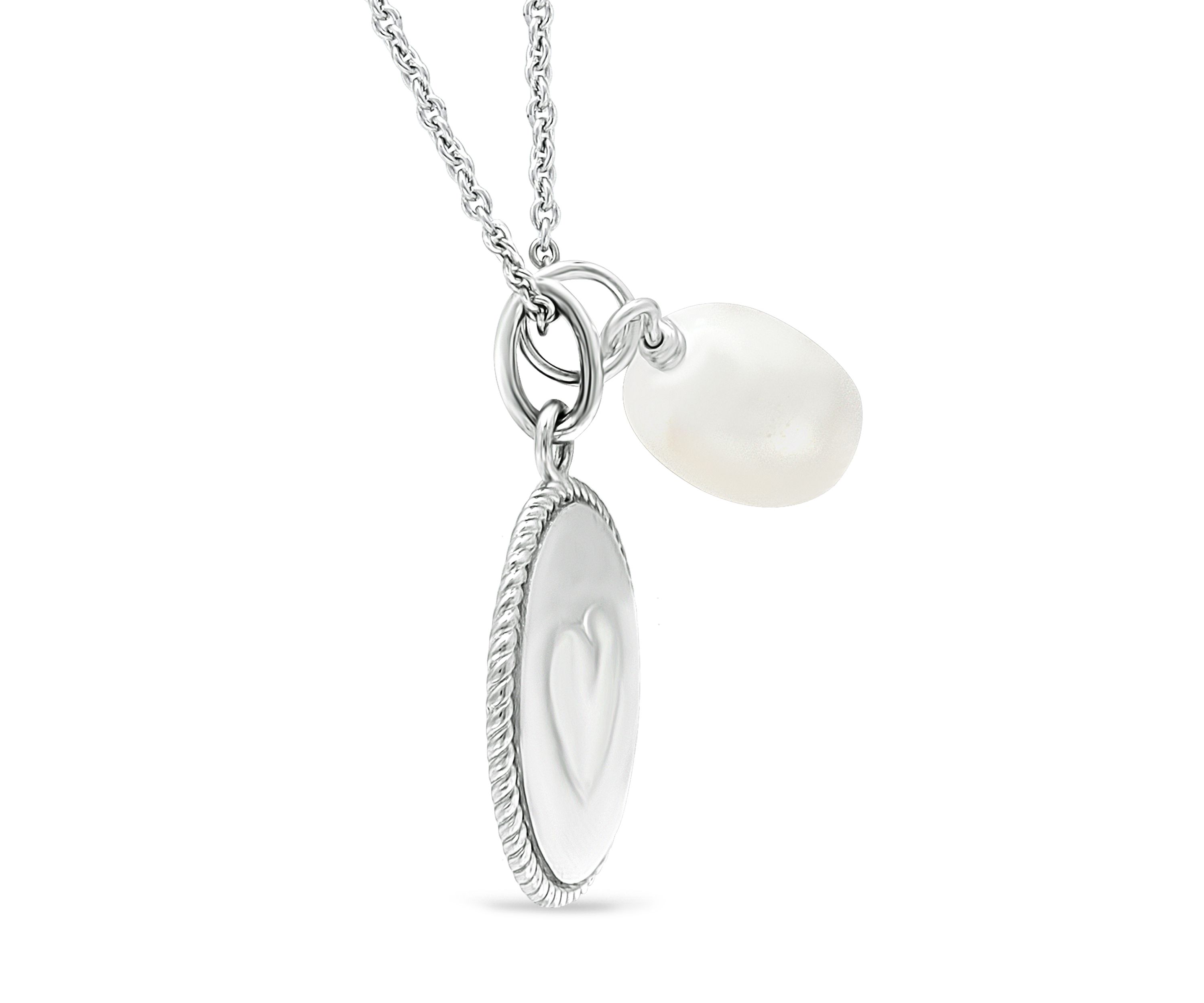 Fresh Water Pearl and Heart Charm Necklace in Sterling Silver
