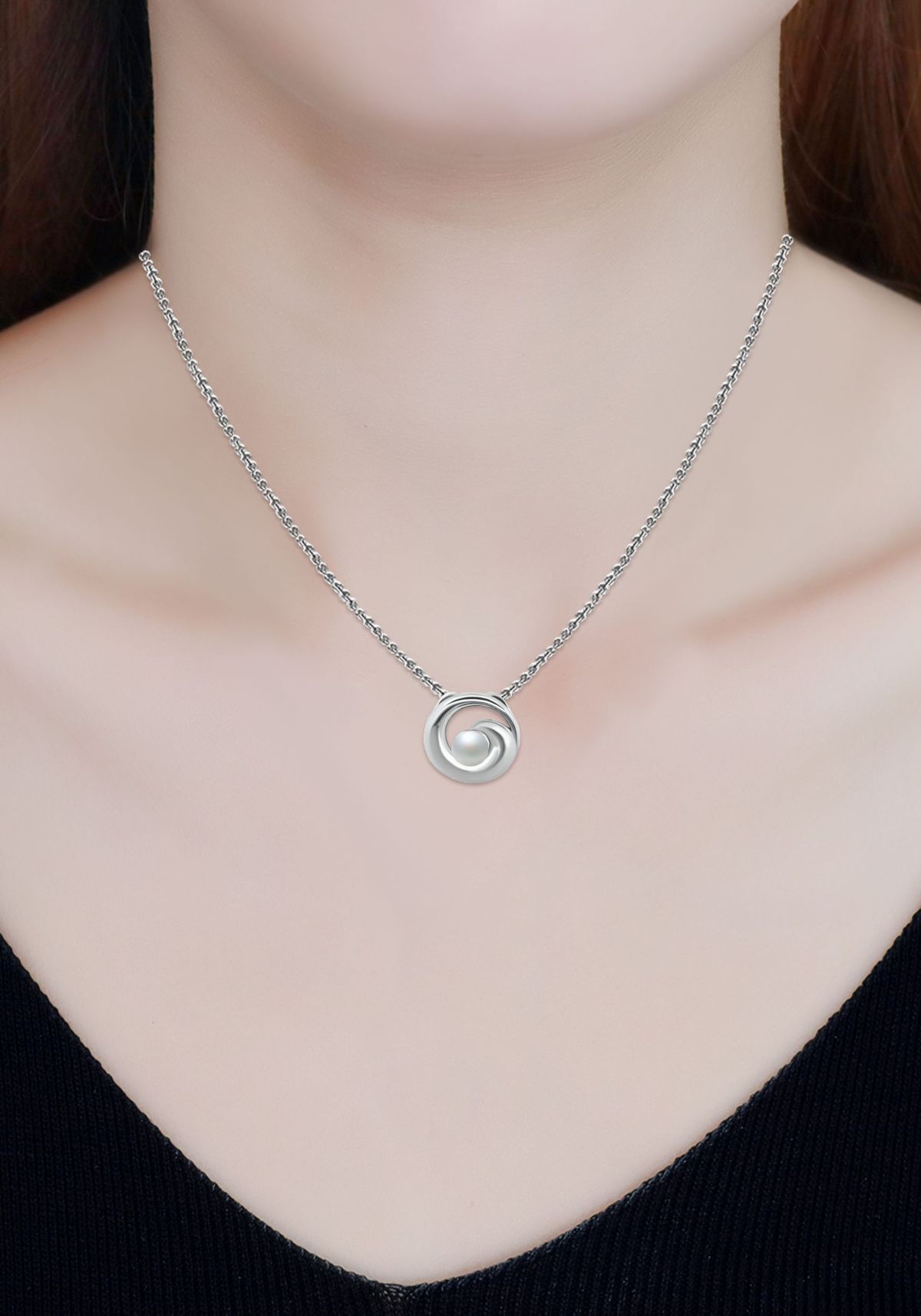6mm Freshwater Pearl Wave Necklace, 16" with 2" Extender, Sterling Silver