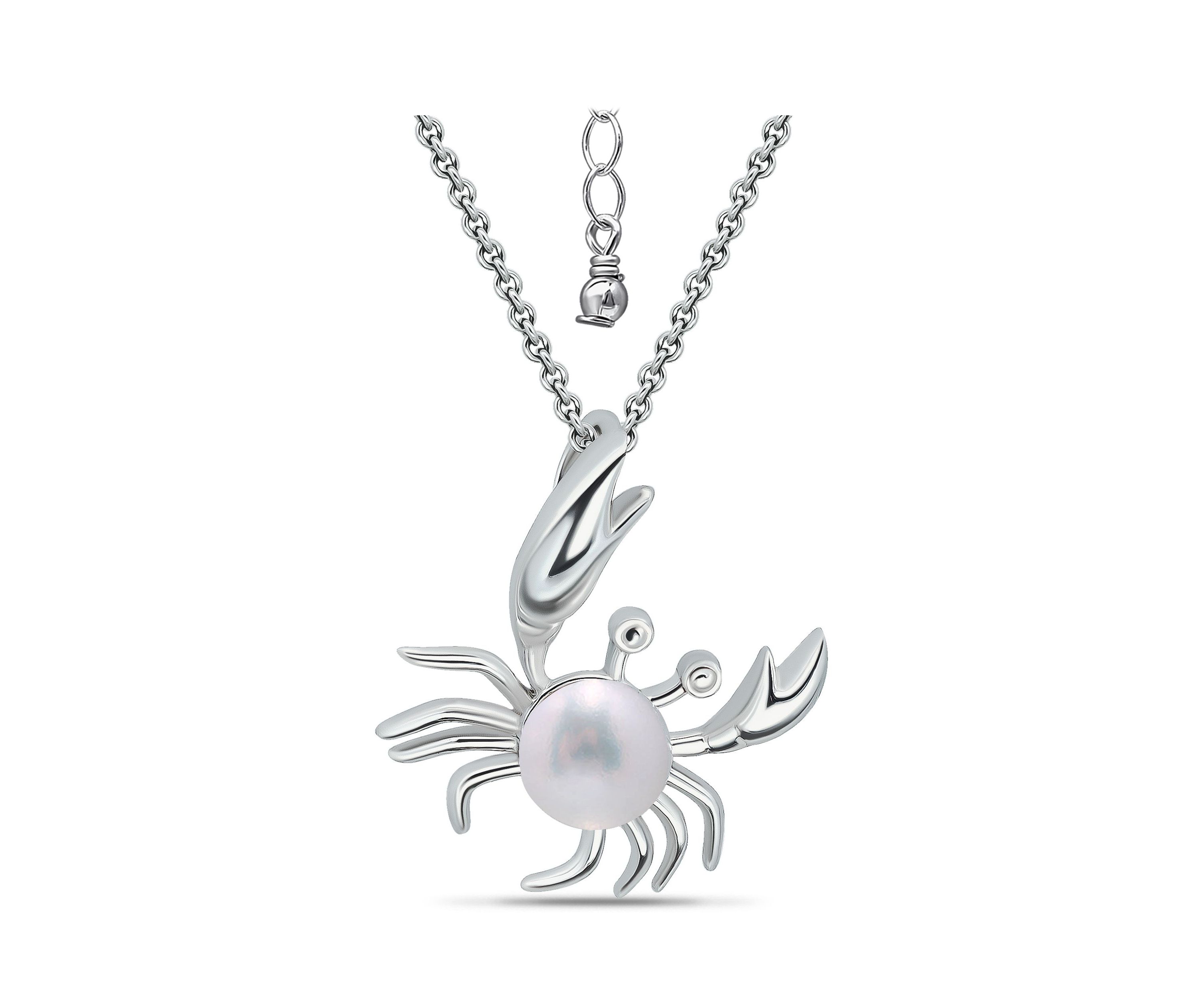 6mm Freshwater Pearl Crab Necklace, 16" with 2" Extender, Sterling Silver