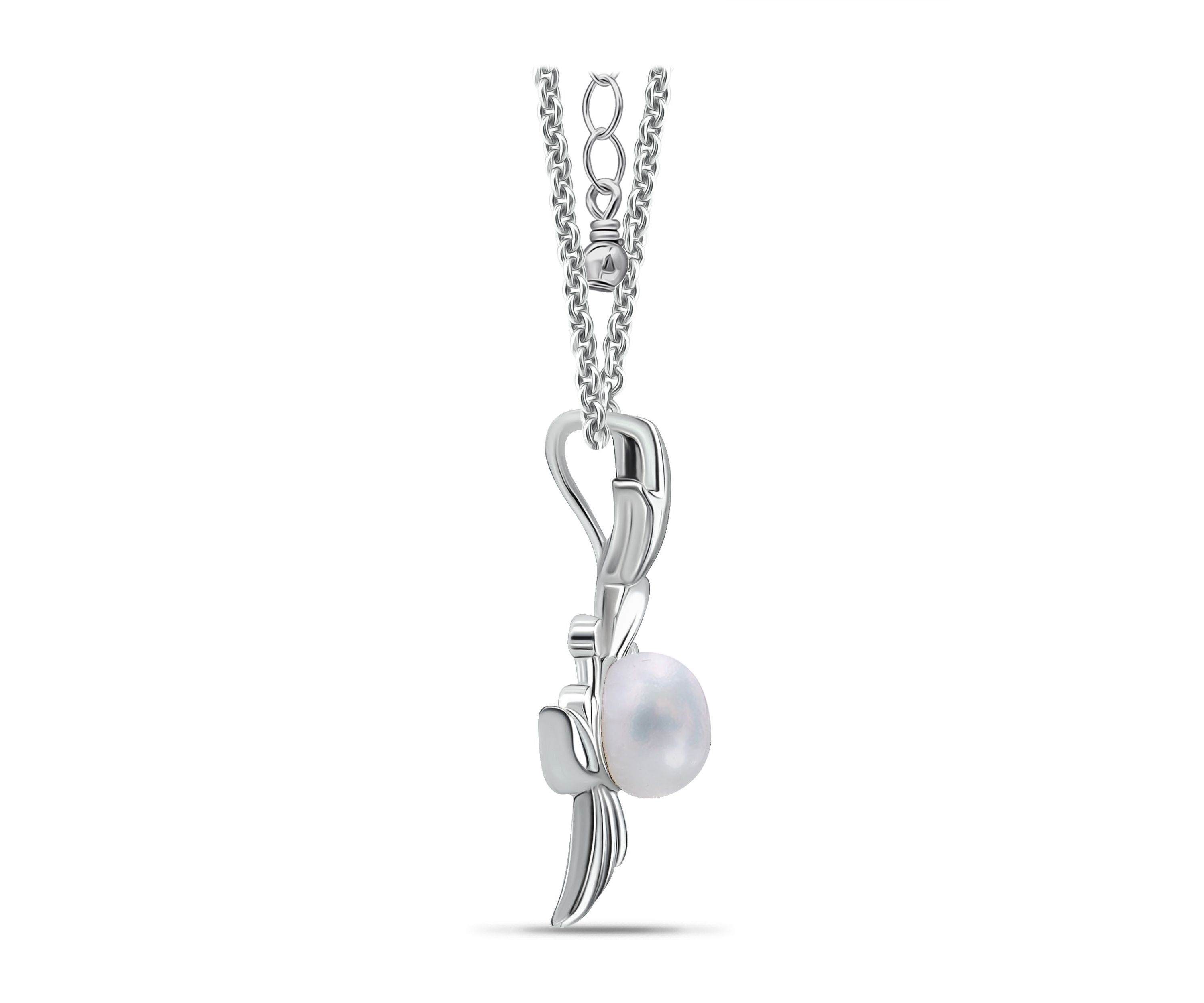 6mm Freshwater Pearl Crab Necklace, 16" with 2" Extender, Sterling Silver