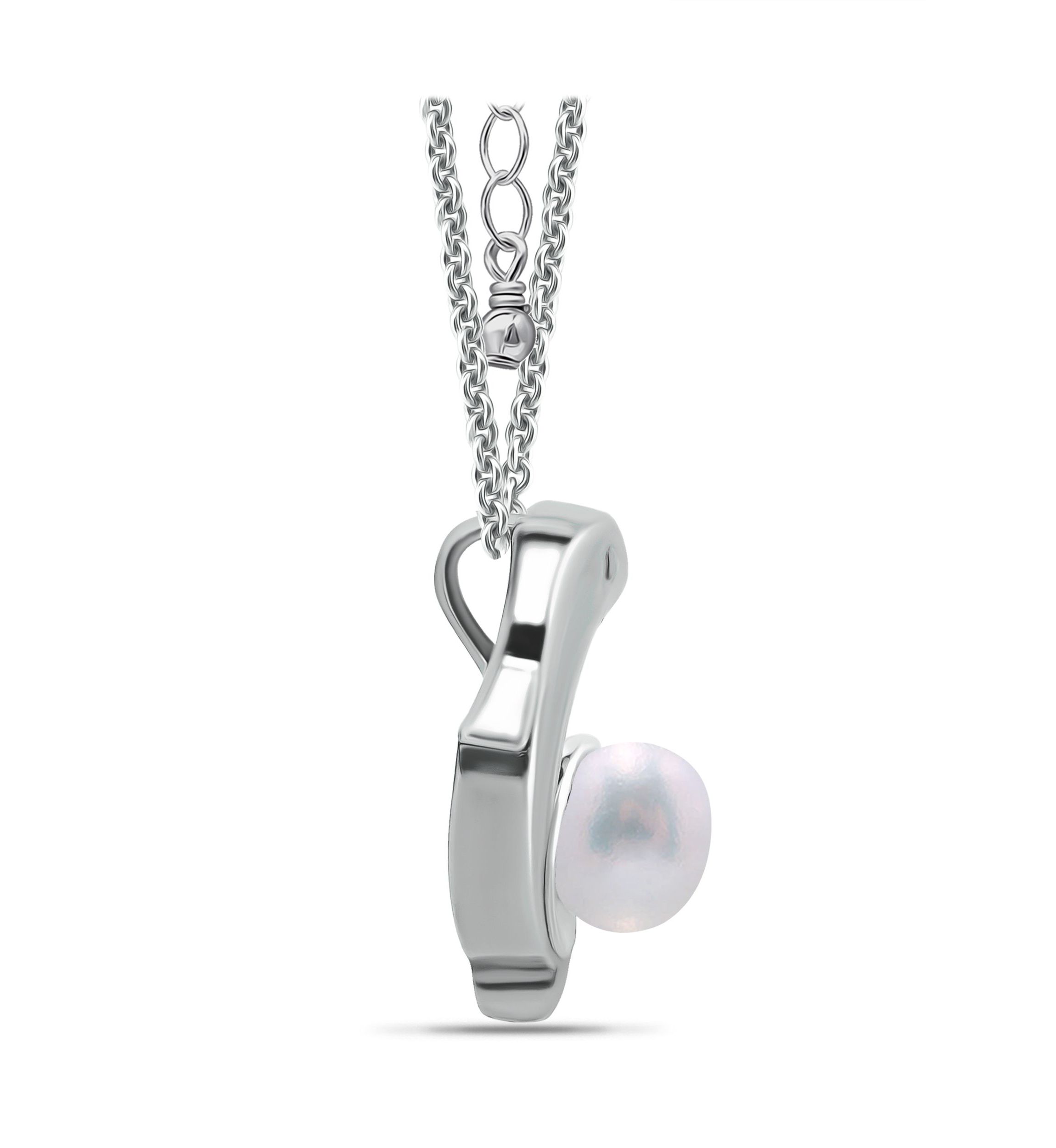 6mm Freshwater Pearl Dolphin Necklace, 16" with 2" Extender, Sterling Silver