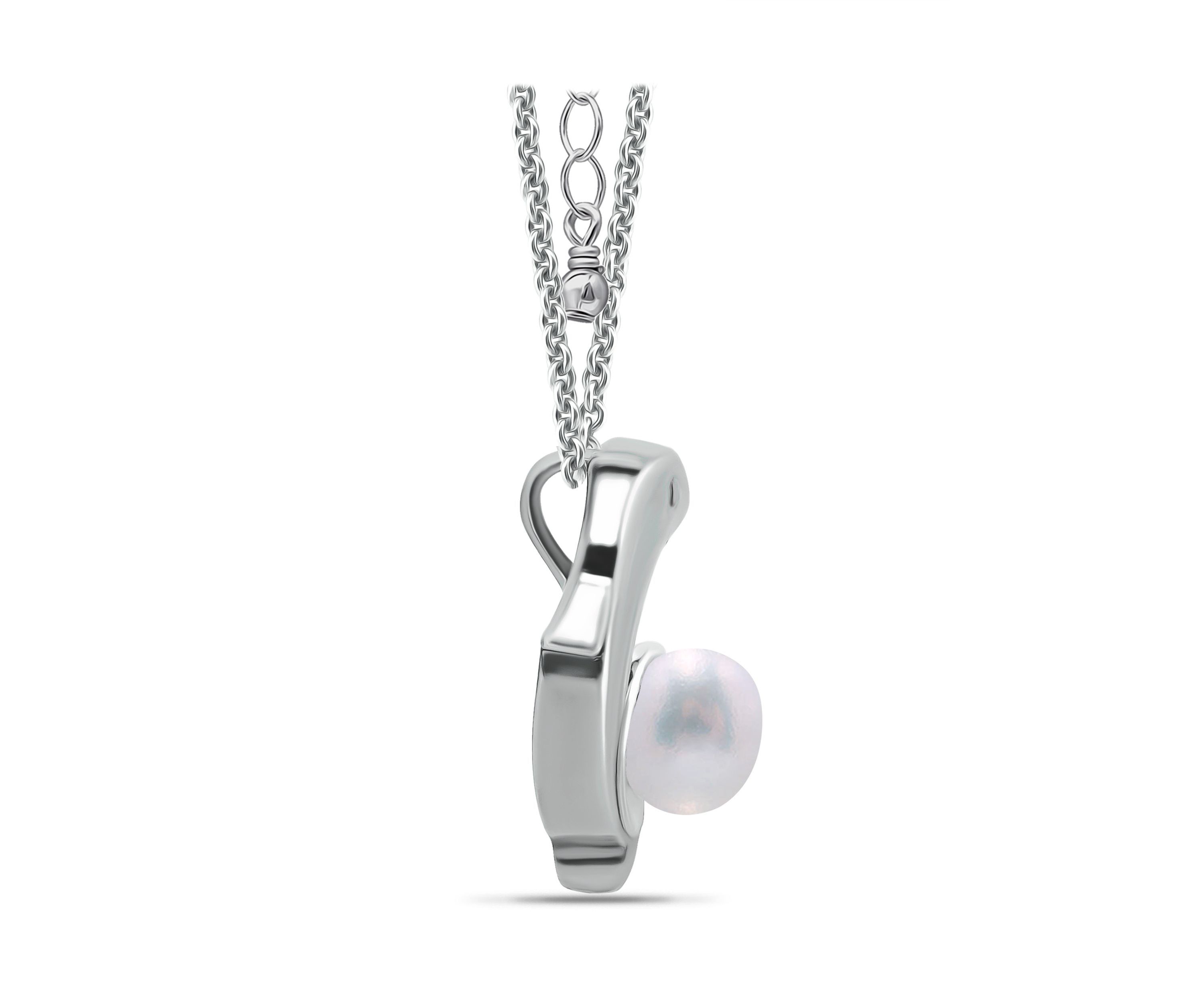 6mm Freshwater Pearl Dolphin Necklace, 16" with 2" Extender, Sterling Silver