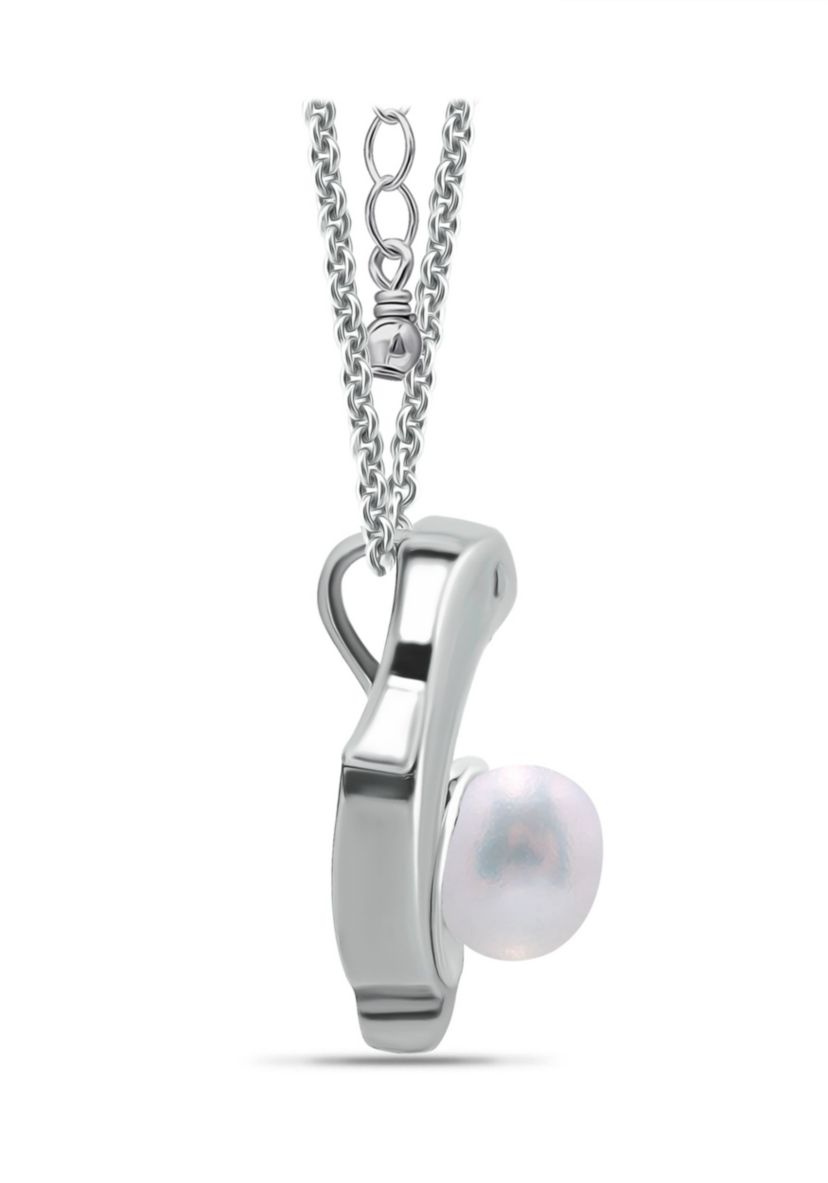 6mm Freshwater Pearl Dolphin Necklace, 16" with 2" Extender, Sterling Silver