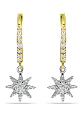 Belk & Co 1/4 ct. t.w. Diamond Star Drop Hoop Earrings,18KT Gold over Sterling Silver