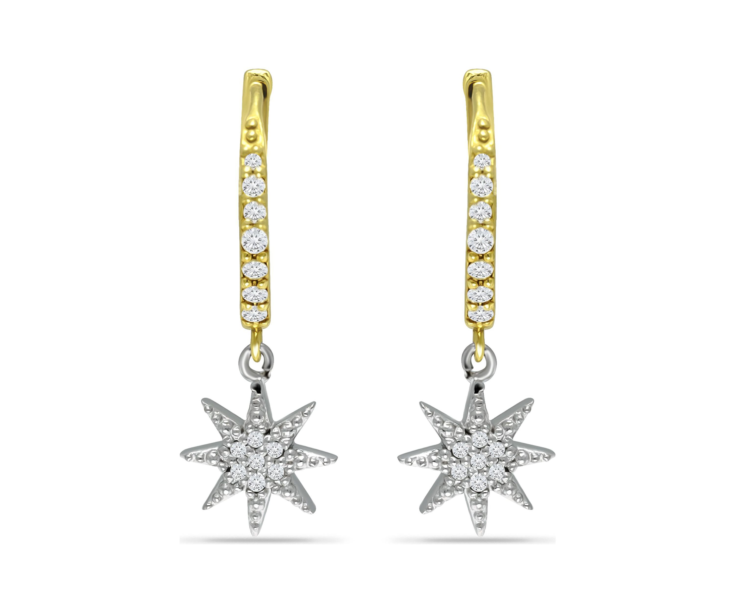 1/4 ct. t.w.  Diamond Star Drop Hoop Earrings,18kt  Gold over  Sterling Silver