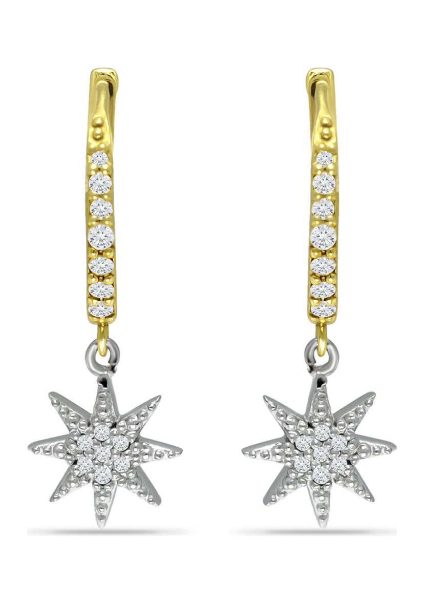 1/4 ct. t.w.  Diamond Star Drop Hoop Earrings,18kt  Gold over  Sterling Silver