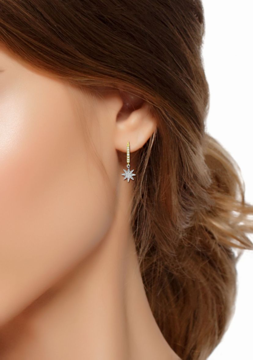 1/4 ct. t.w.  Diamond Star Drop Hoop Earrings,18kt  Gold over  Sterling Silver