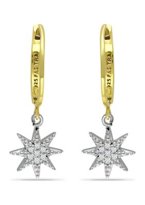 Belk & Co 1/6 ct. t.w. Diamond Star Drop Hoop Earrings, 18KT Gold over Sterling Silver