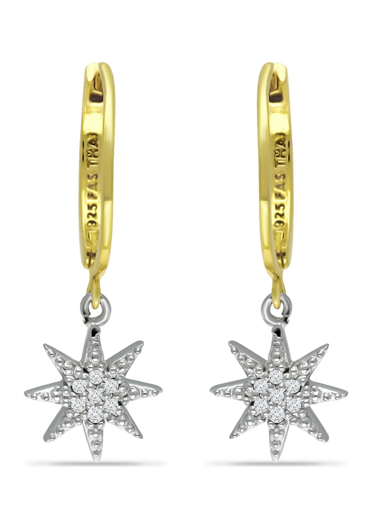 1/6 ct. t.w. Diamond Star Drop Hoop Earrings, 18kt Gold over Sterling Silver