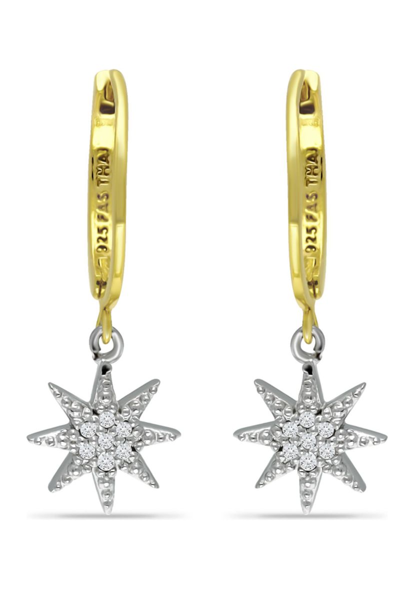 1/6 ct. t.w. Diamond Star Drop Hoop Earrings, 18kt Gold over Sterling Silver