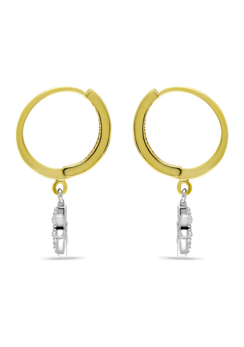 1/6 ct. t.w. Diamond Star Drop Hoop Earrings, 18kt Gold over Sterling Silver