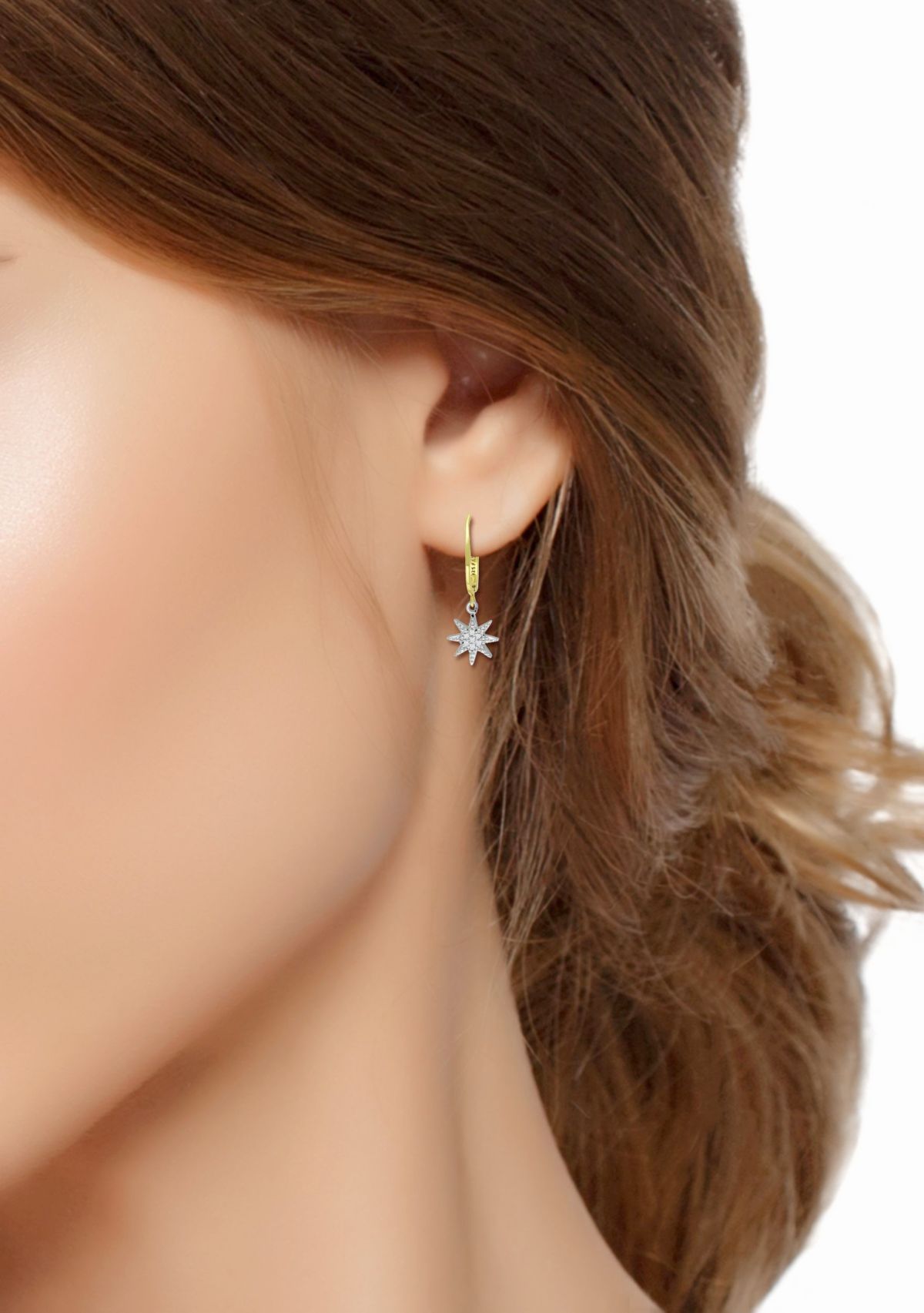 1/6 ct. t.w. Diamond Star Drop Hoop Earrings, 18kt Gold over Sterling Silver