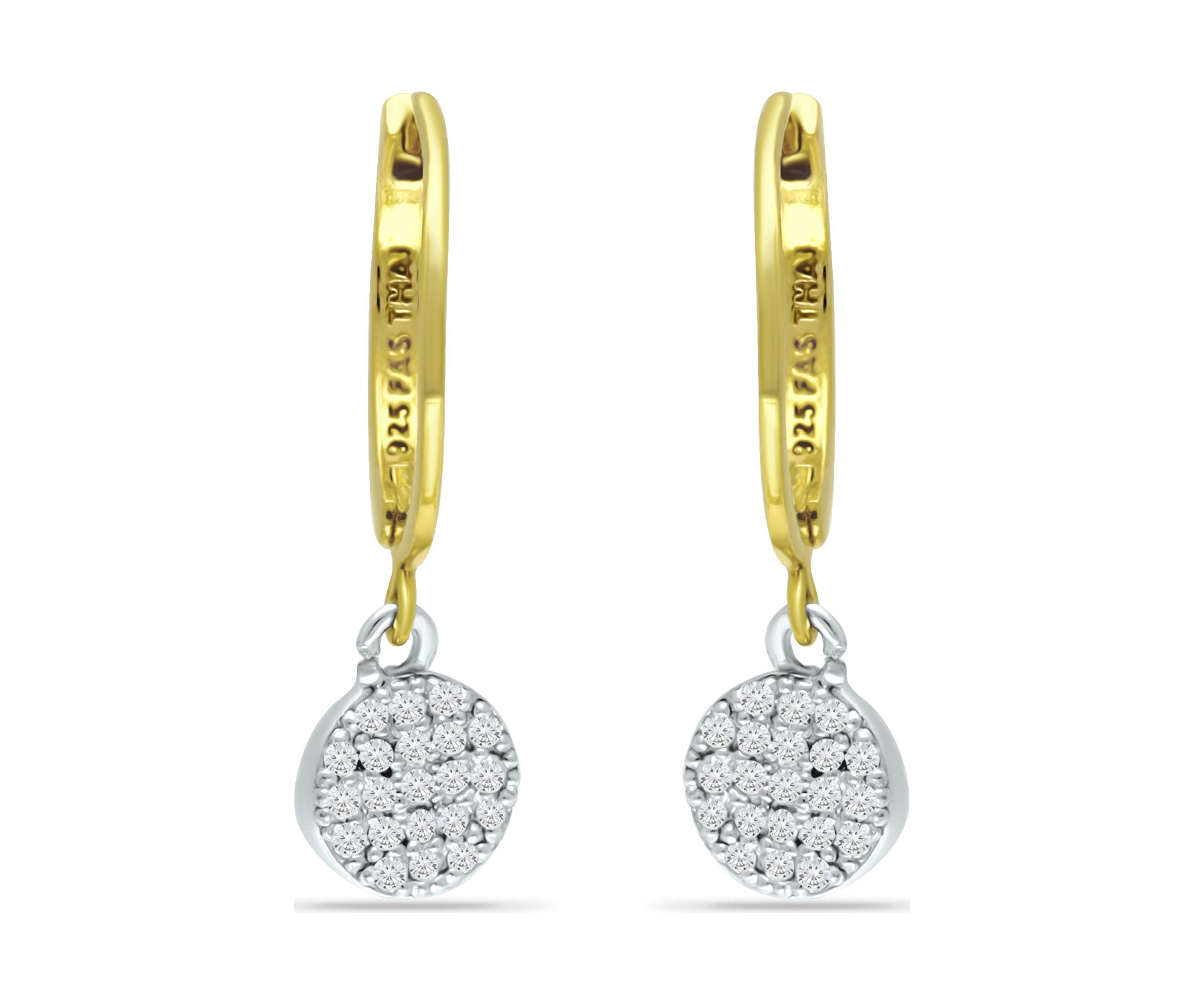 1/8 ct. t.w.  Diamond Drop Hoop Earrings, 18kt Gold over  Sterling Silver