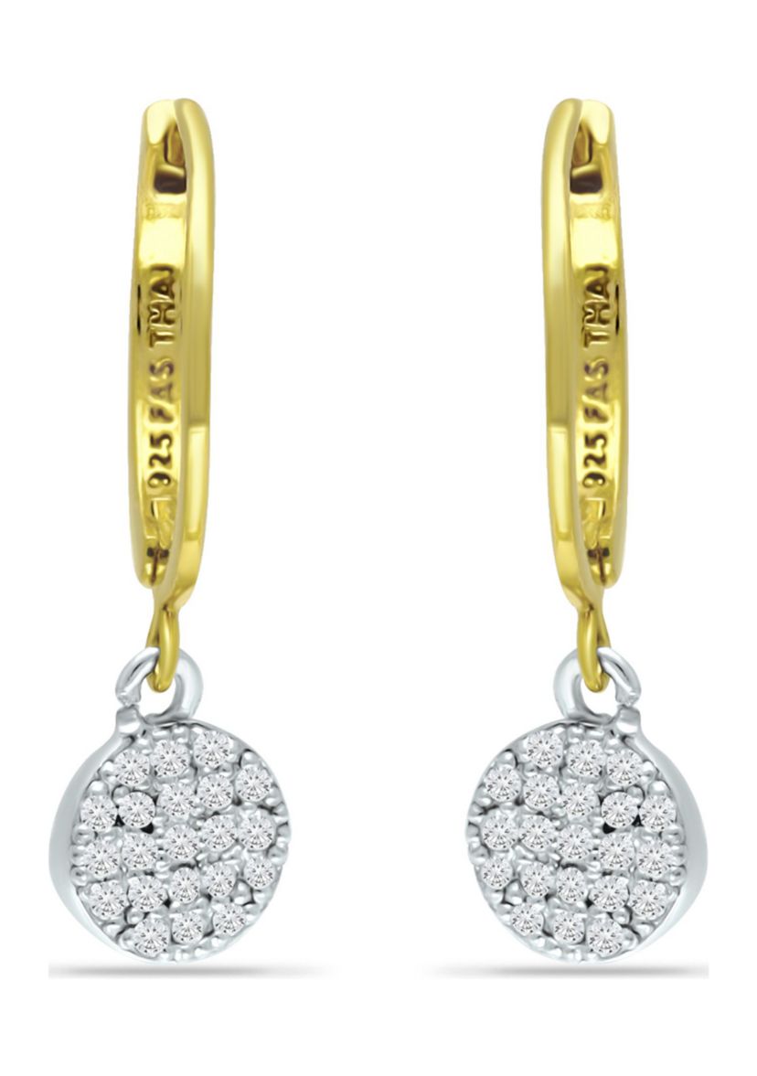 1/8 ct. t.w.  Diamond Drop Hoop Earrings, 18kt Gold over  Sterling Silver