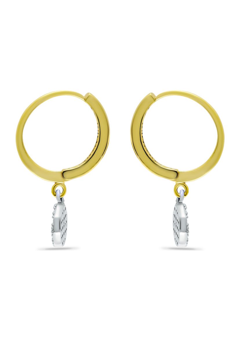 1/8 ct. t.w.  Diamond Drop Hoop Earrings, 18kt Gold over  Sterling Silver