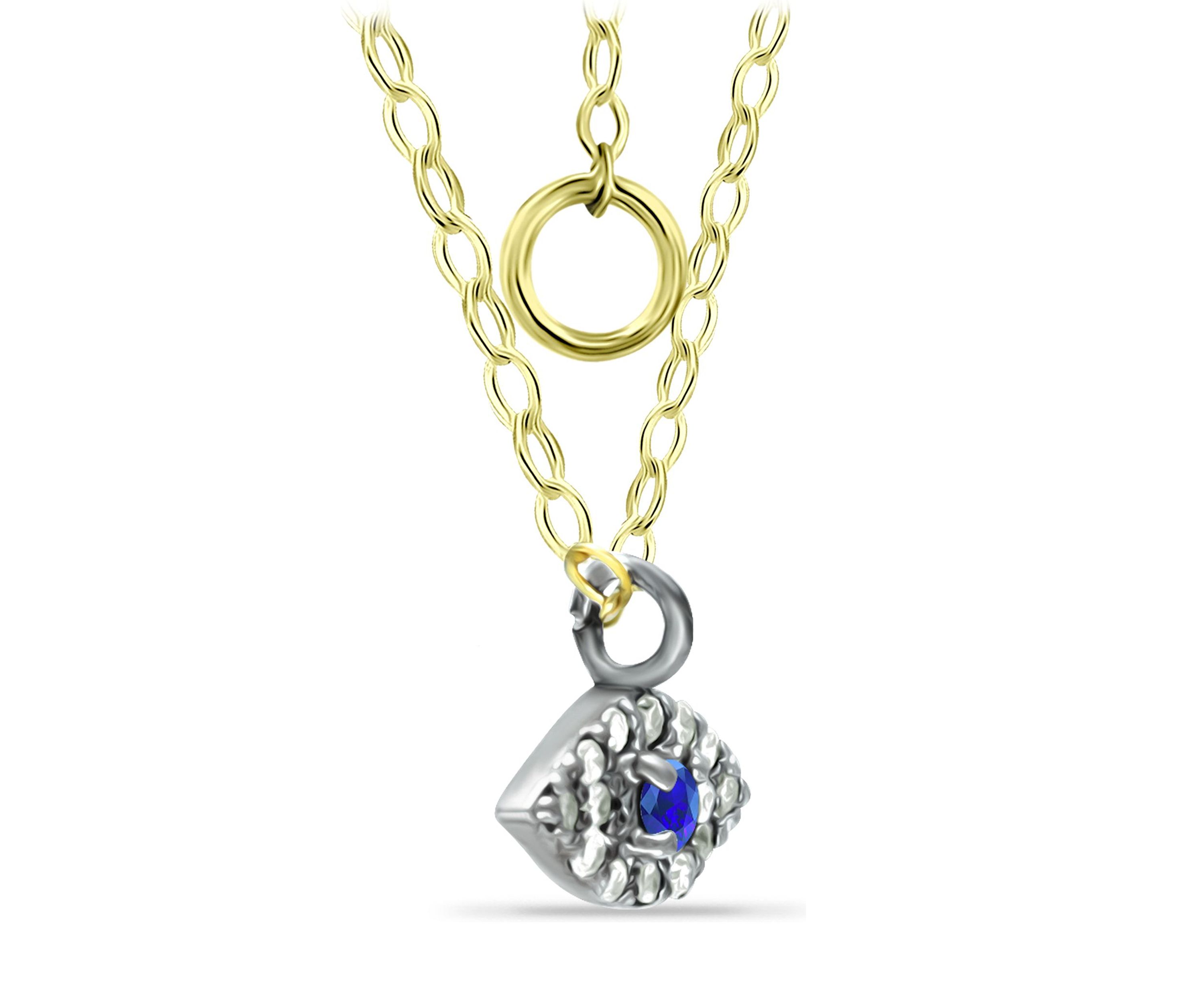 Lab Created 1/10 ct. t.w. Diamond and Synthetic Sapphire Evil Eye Pendant on 15-1/2 inch  Chain with 2" Extender, 18K Gold over Silver
