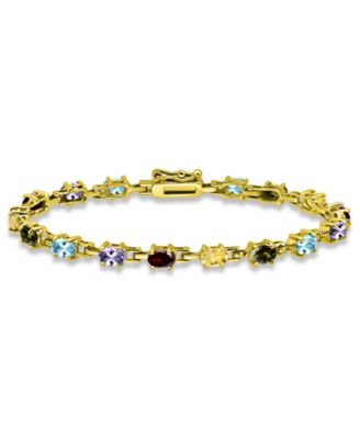Belk & Co 6 5/8 Cttw 6X4 Oval Blue Topaz, Peridot, Citrine, Garnet & Amethyst 16 Stone Link Bracelet, 18KT Gold over Sterling Silver, DS