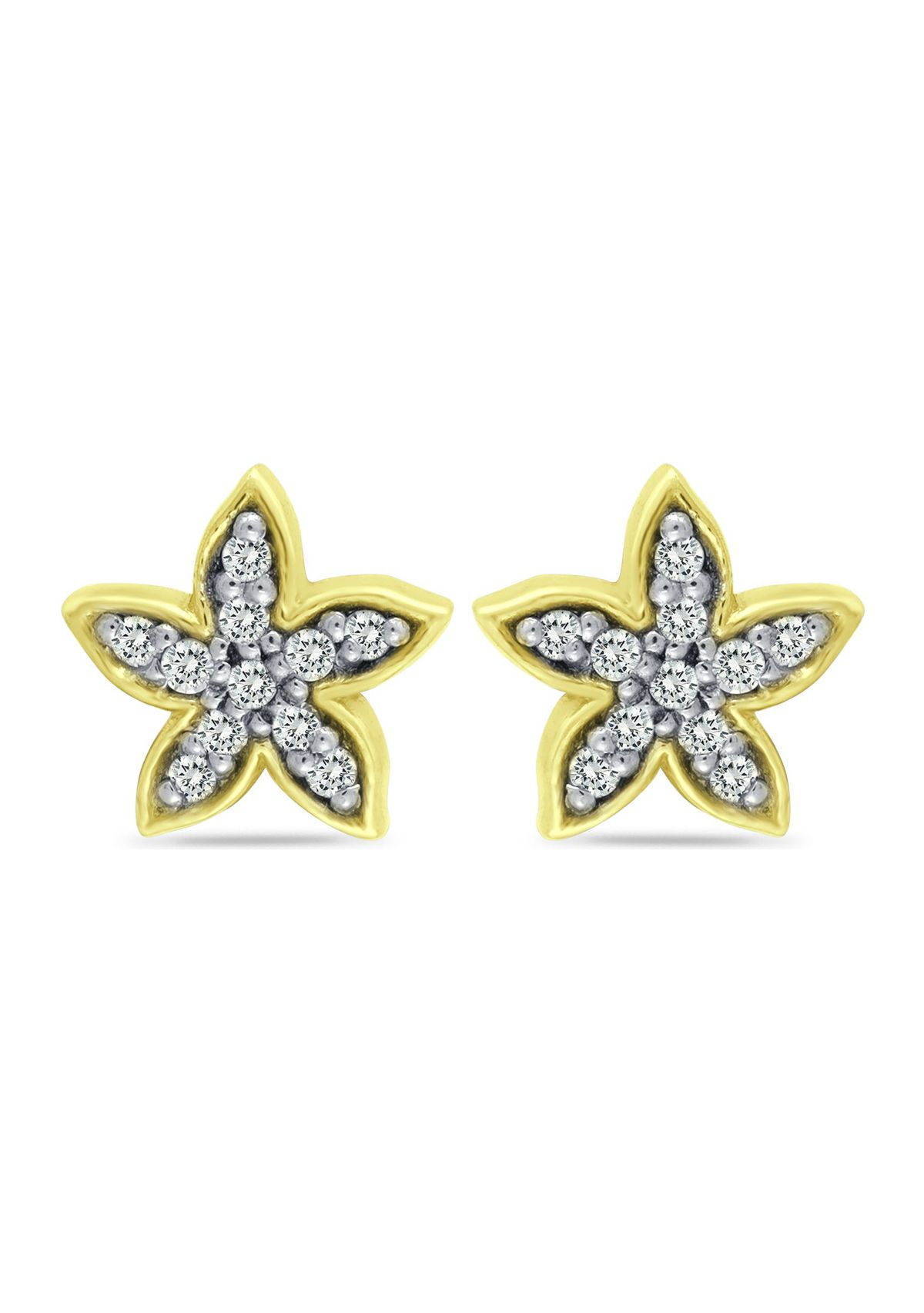 1/10 ct. t.w. Diamond Flower Stud Earrings, 18kt Gold over Sterling Silver