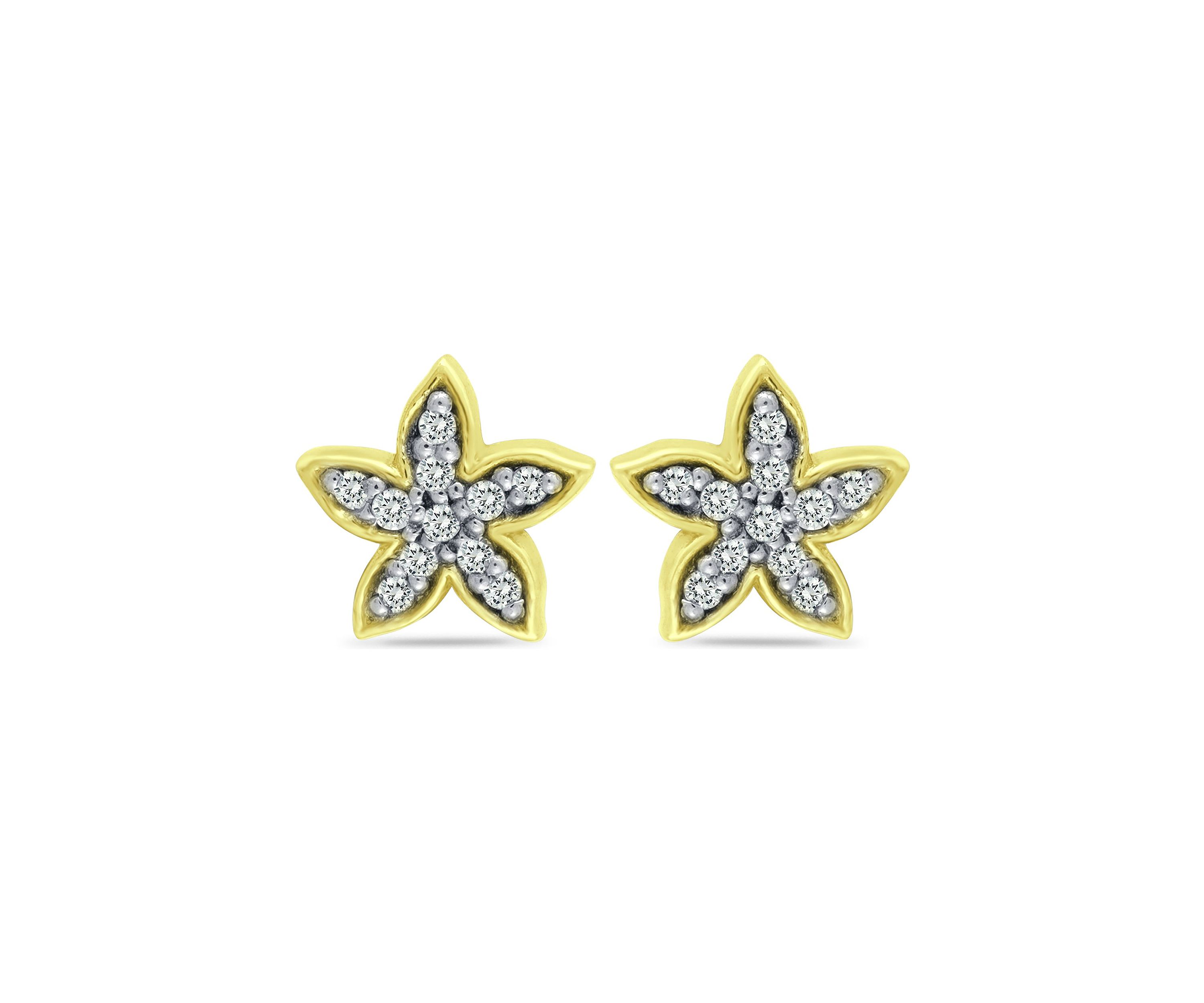 1/10 ct. t.w.  Diamond Flower Stud Earrings, 18kt Gold over  Sterling Silver