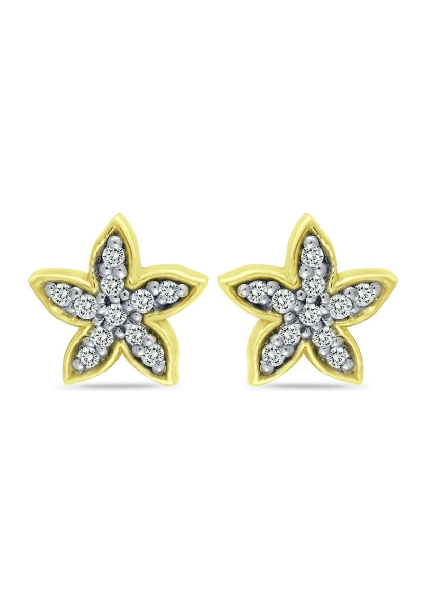 1/10 ct. t.w.  Diamond Flower Stud Earrings, 18kt Gold over  Sterling Silver