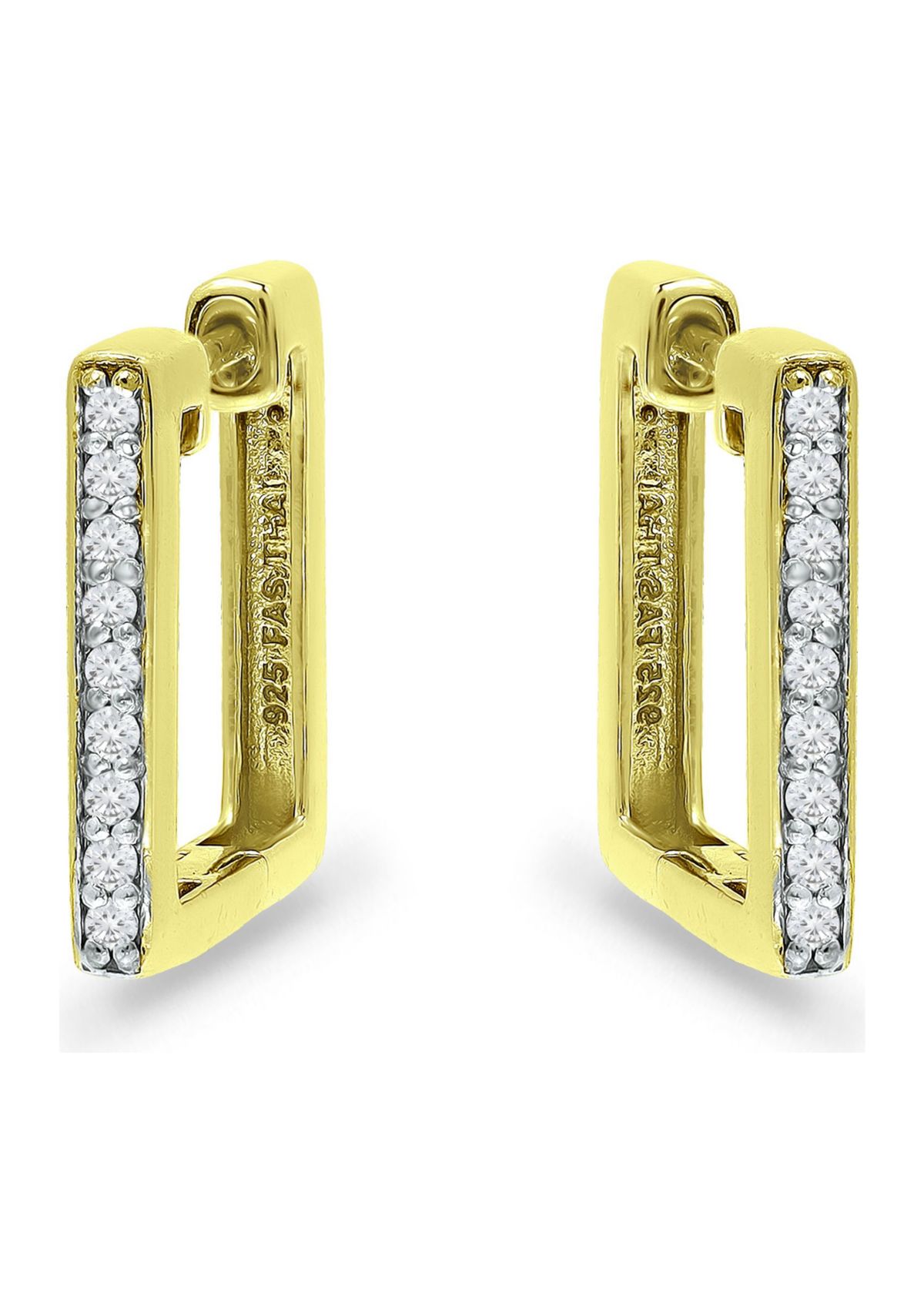 1/6 ct. t.w. Diamond 12mm Square Huggie Hoop Earrings, 18K Gold over Silver